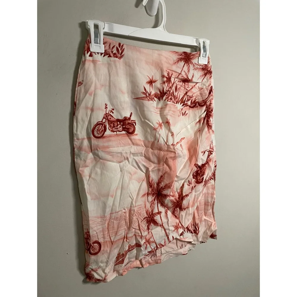 Vintage Harley Davidson Pink Tropical Motorcycle‎ Mini Skirt Made in Hawaii